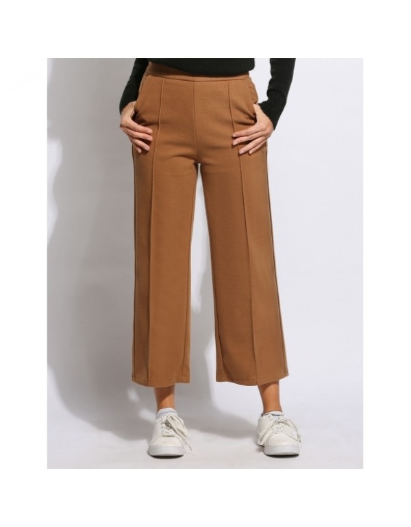 New Fashion Vintage Style High Waist Solid Ankle Length Culottes Wide Leg Pants