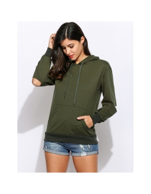 Solid Casual Hole Long Sleeve Hooded Pullover Hood...