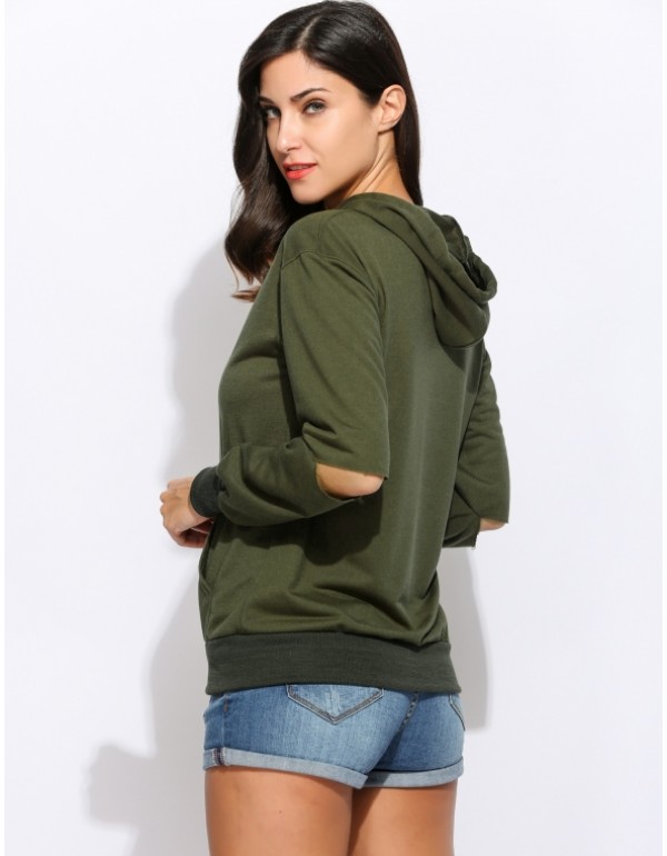 Solid Casual Hole Long Sleeve Hooded Pullover Hoodie With Pockets