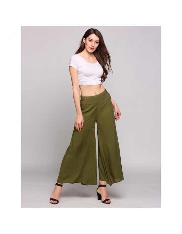 Solid Mid Waist Loose Breathable Wide-Legged Pants