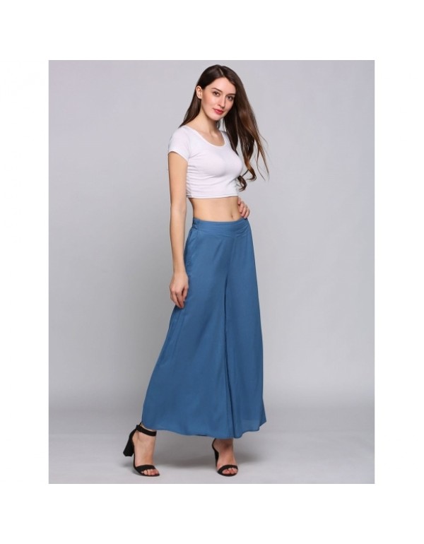 Solid Mid Waist Loose Breathable Wide-Legged Pants