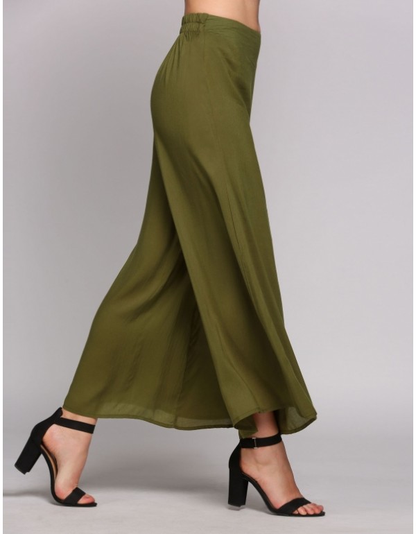 Solid Mid Waist Loose Breathable Wide-Legged Pants