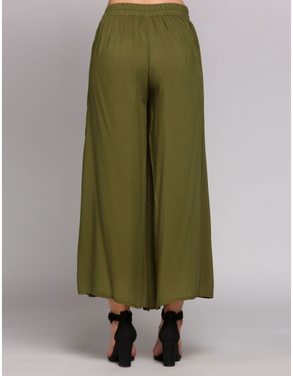 Solid Mid Waist Loose Breathable Wide-Legged Pants