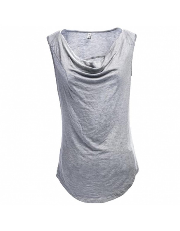 Cowl Neck Sleeveless Curved Hem Casual Solid T-Shirt Tops