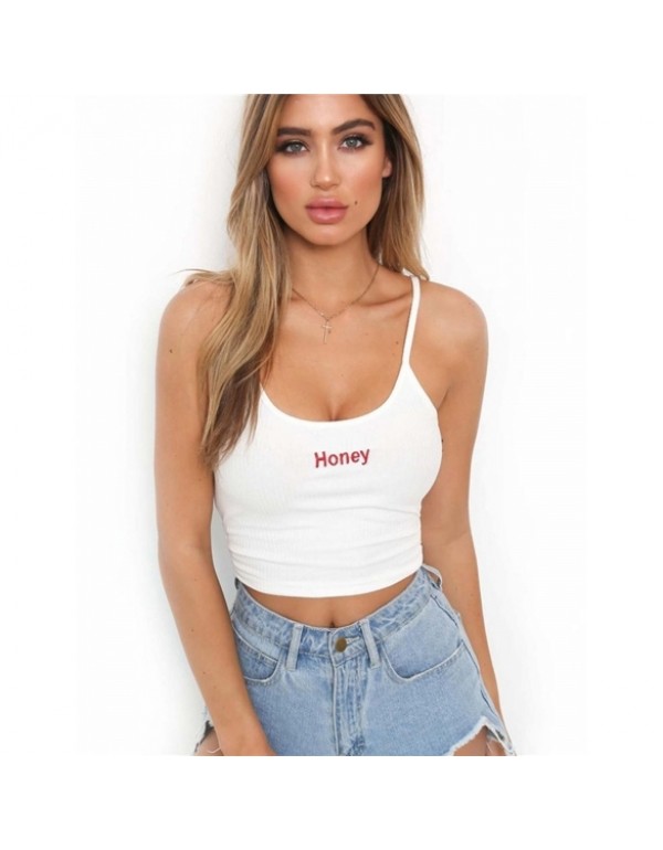 Letter Print Cami Top Adjustable Spaghetti Strap Crop Tank Tops