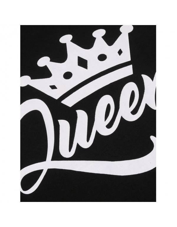 New Fashion QUEEN Letter Printed Short Sleeve Round Neck T-shirt for Couple Lovers