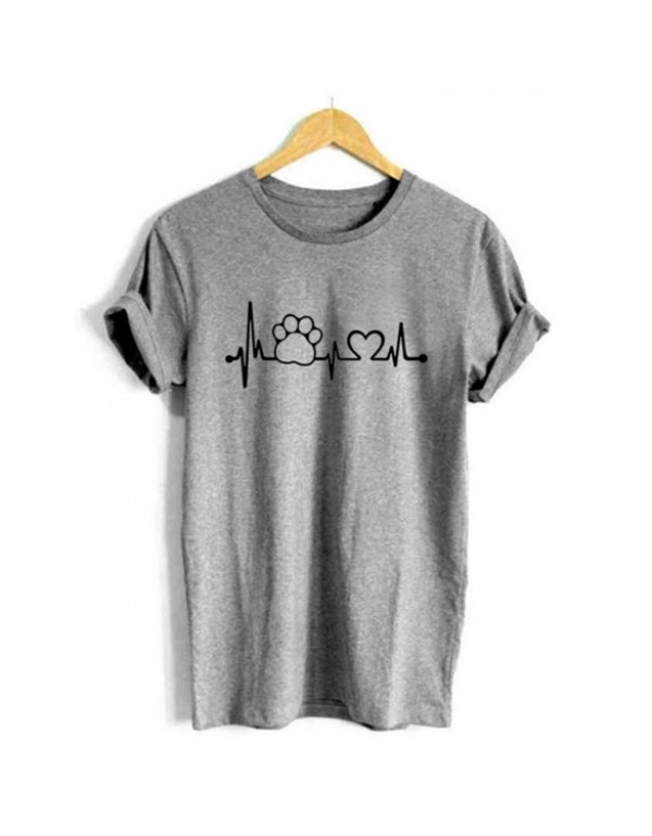 Printed Claw and Heart Shape of Electrocardiogram Pattern T-shirt