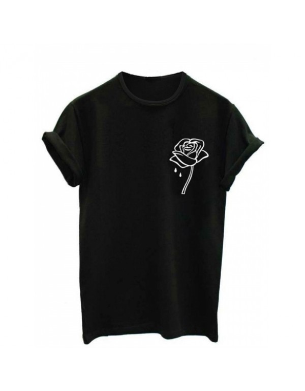 Rose Pattern Print Short Sleeve Pullover T-Shirt