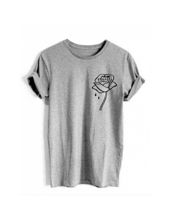 Rose Pattern Print Short Sleeve Pullover T-Shirt