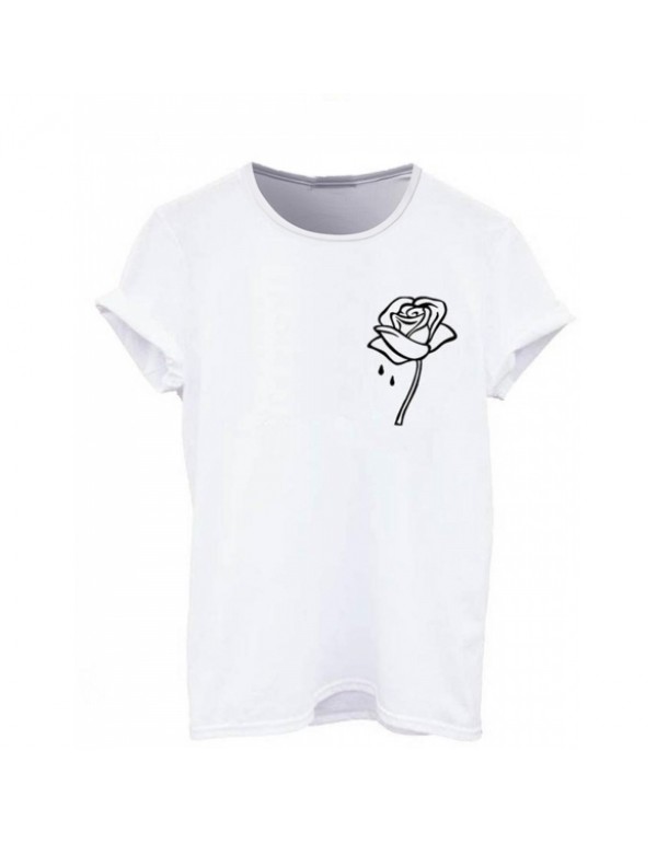 Rose Pattern Print Short Sleeve Pullover T-Shirt