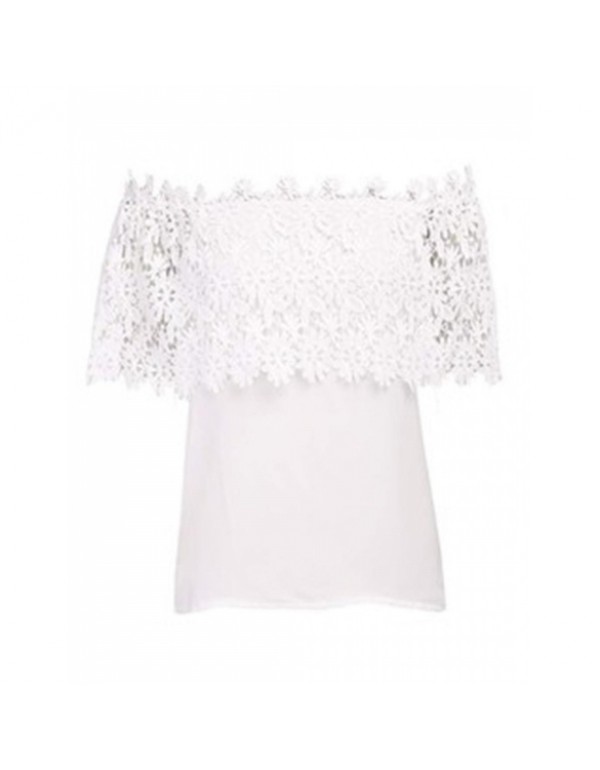 Boho Style Floral Lace Patchwork Slash Neck Off-Shoulder Chiffon Tops